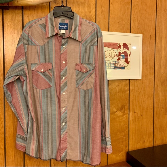 Wrangler Other - Wrangler Vintage Stripe Pearl Snap Western Shirt